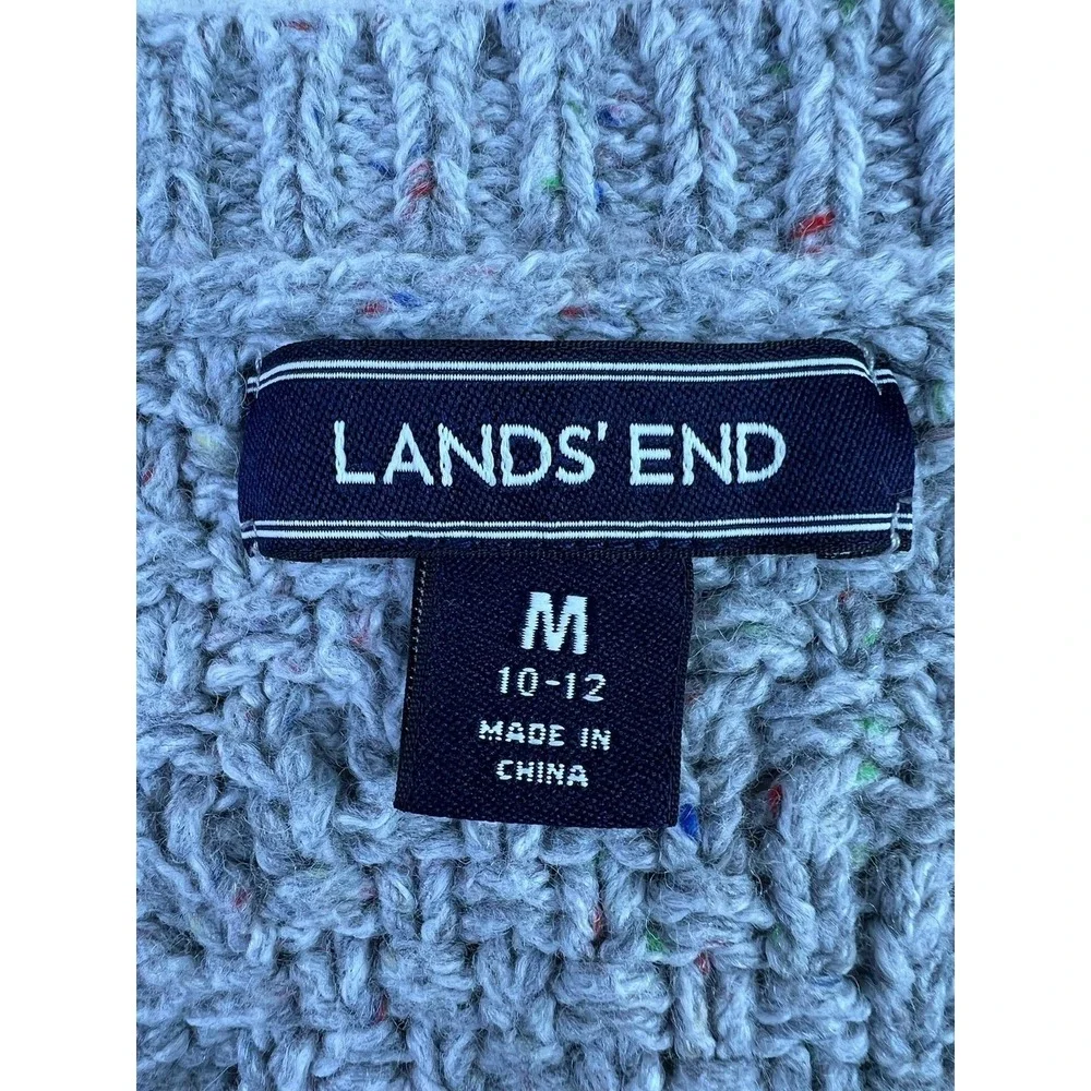 Lands' End Womens Gray Cable Knit Wool‎ Blend Crewneck Pullover Sweater Medium